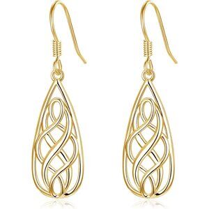✨ Women's Gold Sterling Silver Celtic Knot Dangle Drop Hook Earrings Jewelry